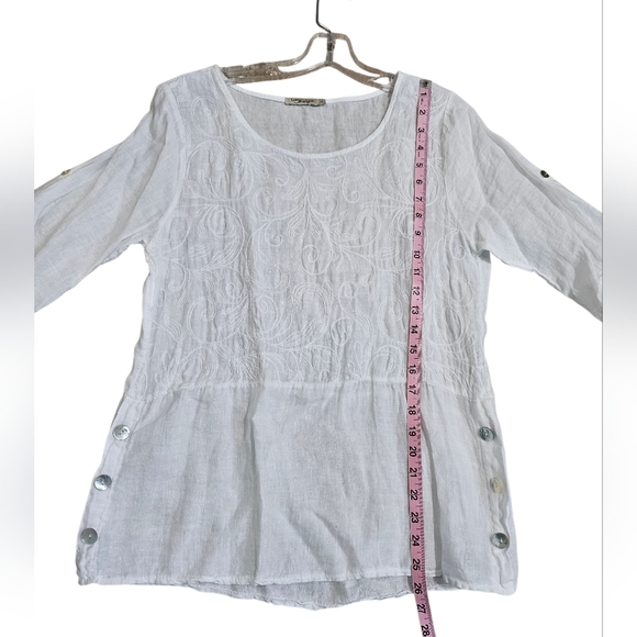 Lungo L’Arno Women’s Large White Linen Embroidered Blouse Tunic Top Coastal 90s - Picture 6 of 6